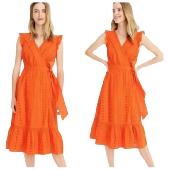 J. Crew Dresses Jcrew All Over Eyelet Midi Wrap Dress In Resort